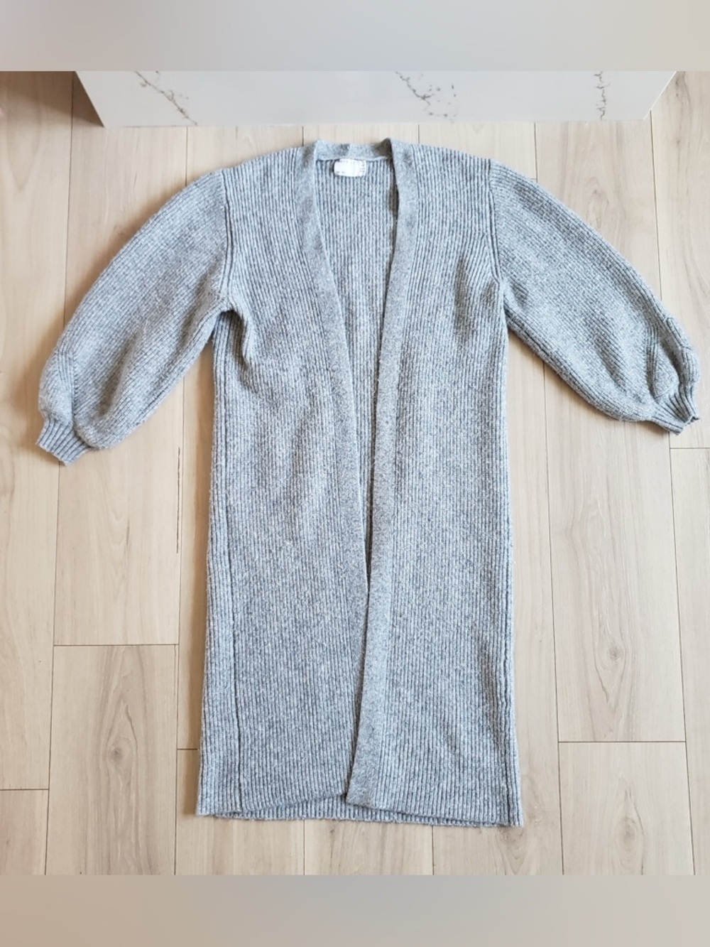 ASOS Light Gray Ribbed Open-Front Long Cardigan